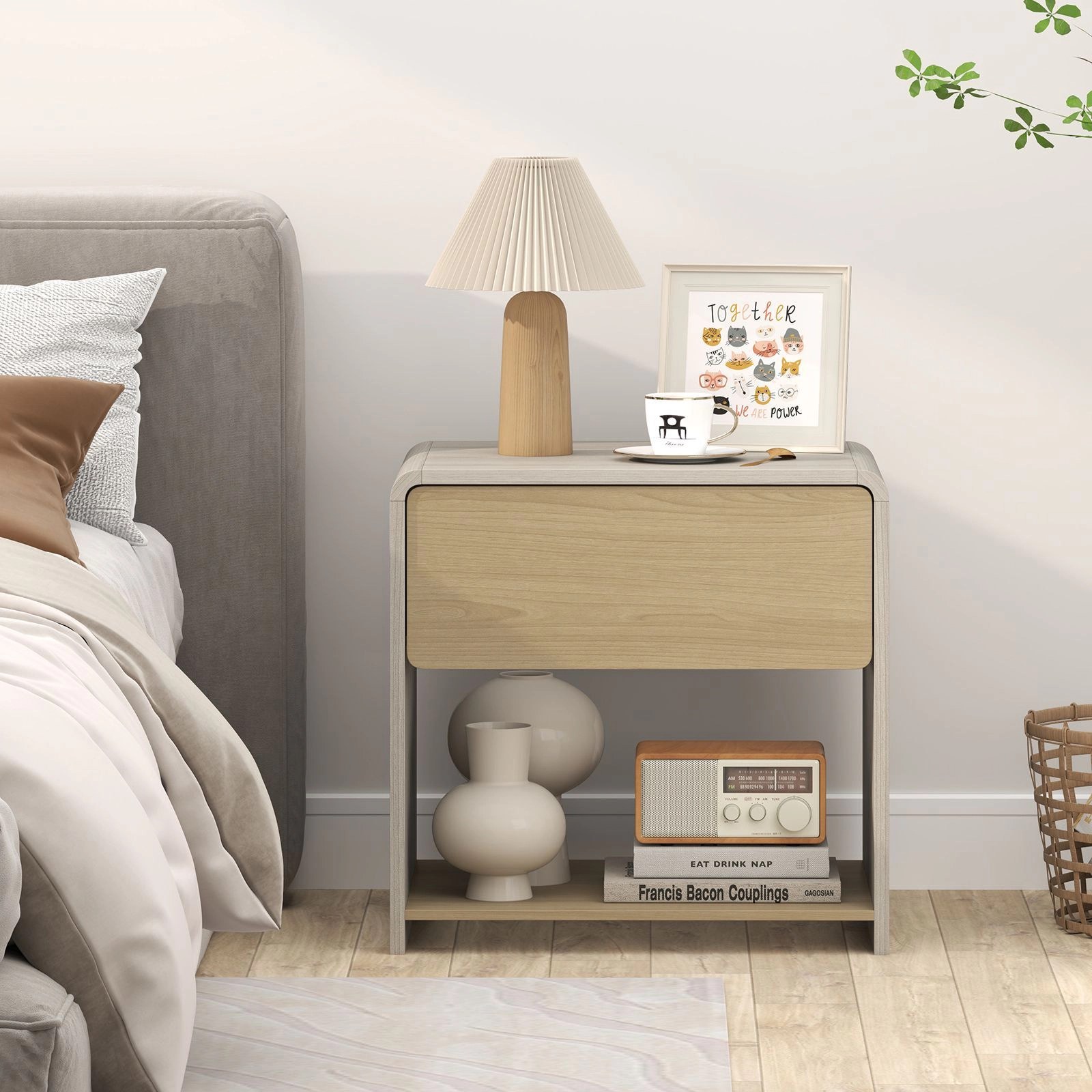 SlickBlue Modern Nightstand with Drawer and Open Shelf Storage