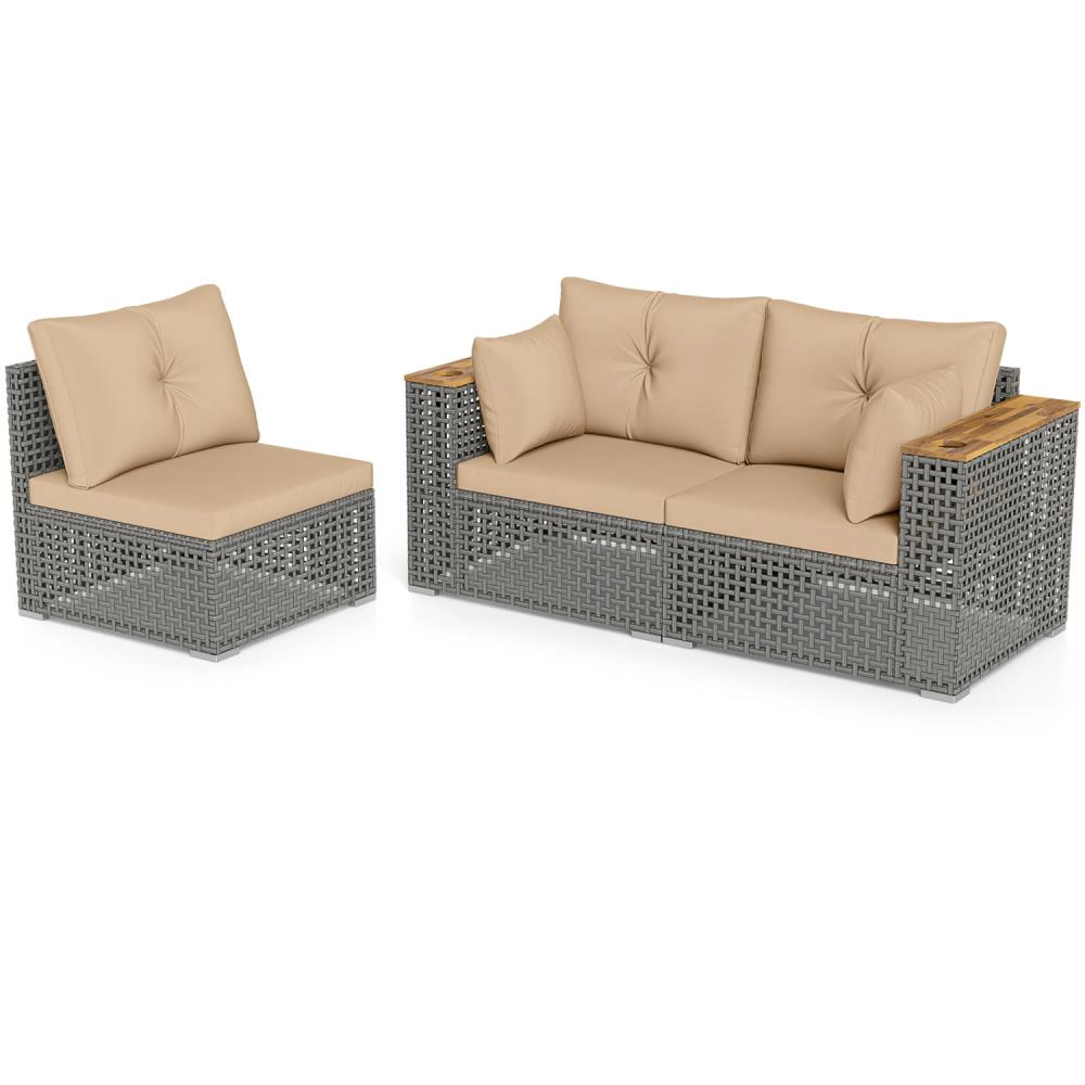 Hivvago Patio Wicker Sectional Furniture Set With 1 Armless And 2 Corner Sofas For Garden