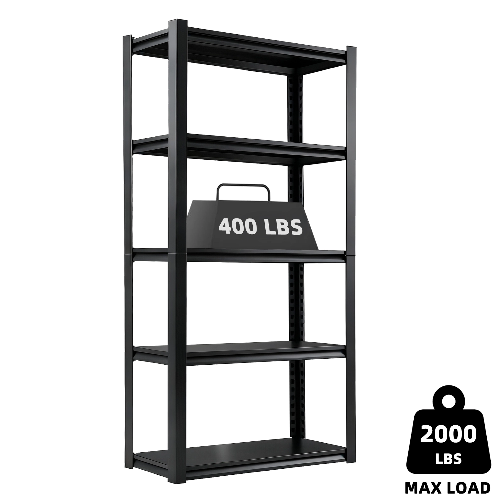 Flynama 5-Tiers Steel Heavy Duty Adjustable Boltless Design Shelving Unit in Black (35.4 in. W x 72 in. H x 15.7 in. D)