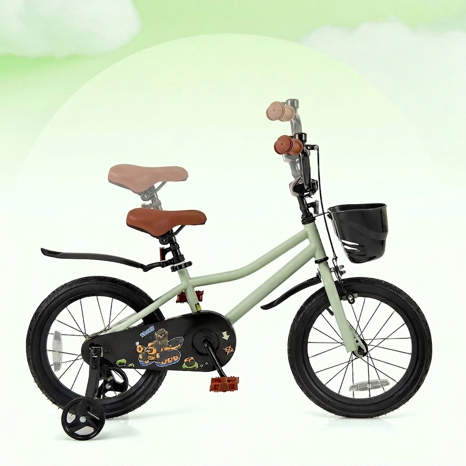 SUGIFT Green Removable Training Wheels Quick Release Seat and Reflectors Kids 16 Inch Bike