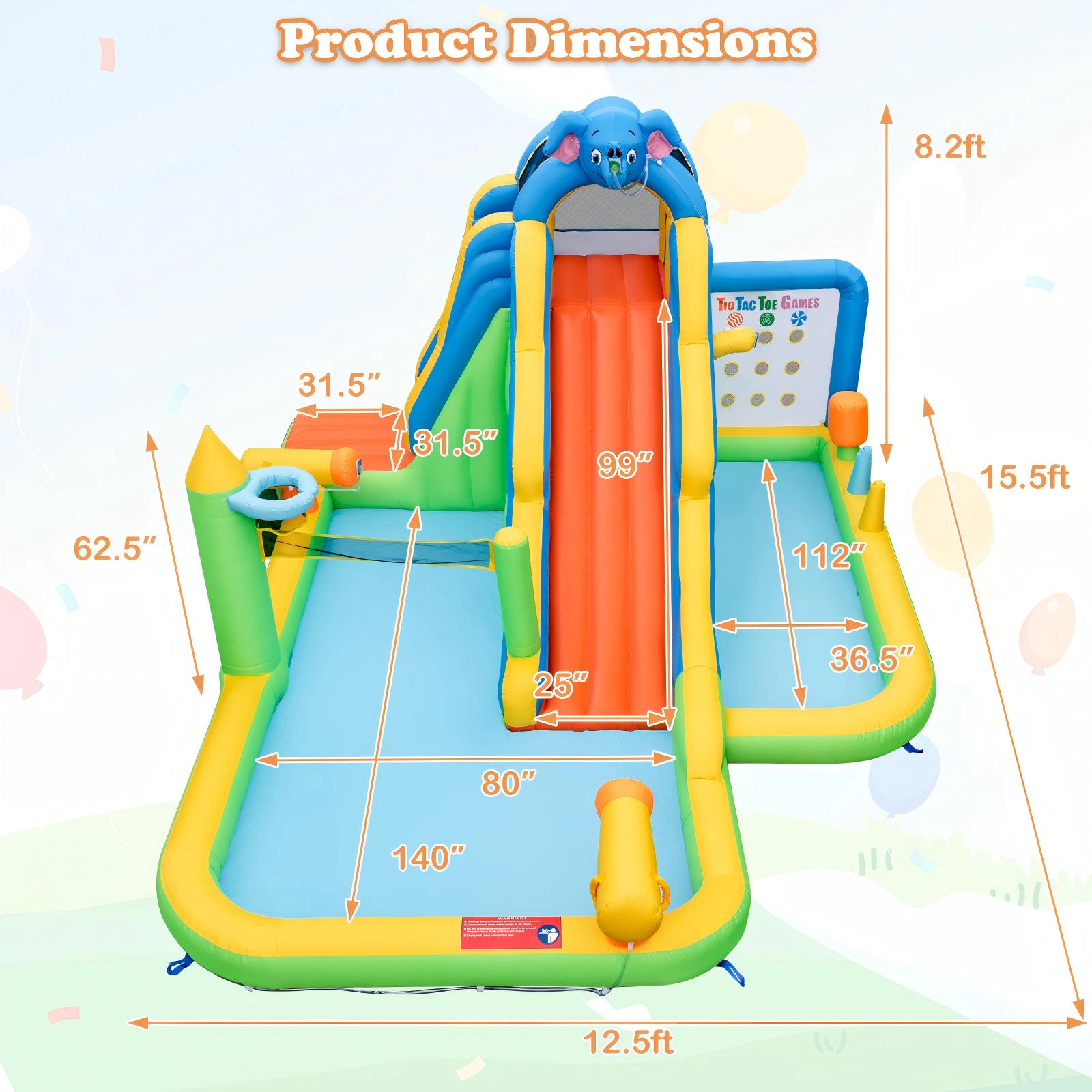 SUGIFT Inflatable Water Slide with 140-in Splash Pool Ball Pit Climbing Wall and Volleyball Area