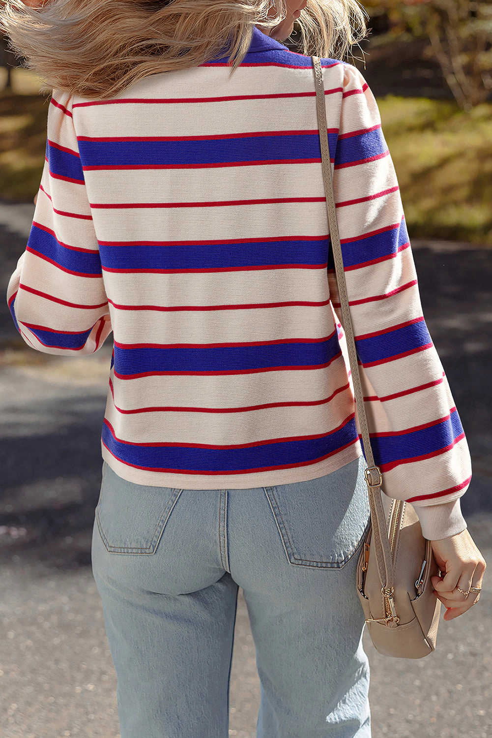 Threaded Pear Women's Genesis Stripe Polo Pullover Sweatshirt
