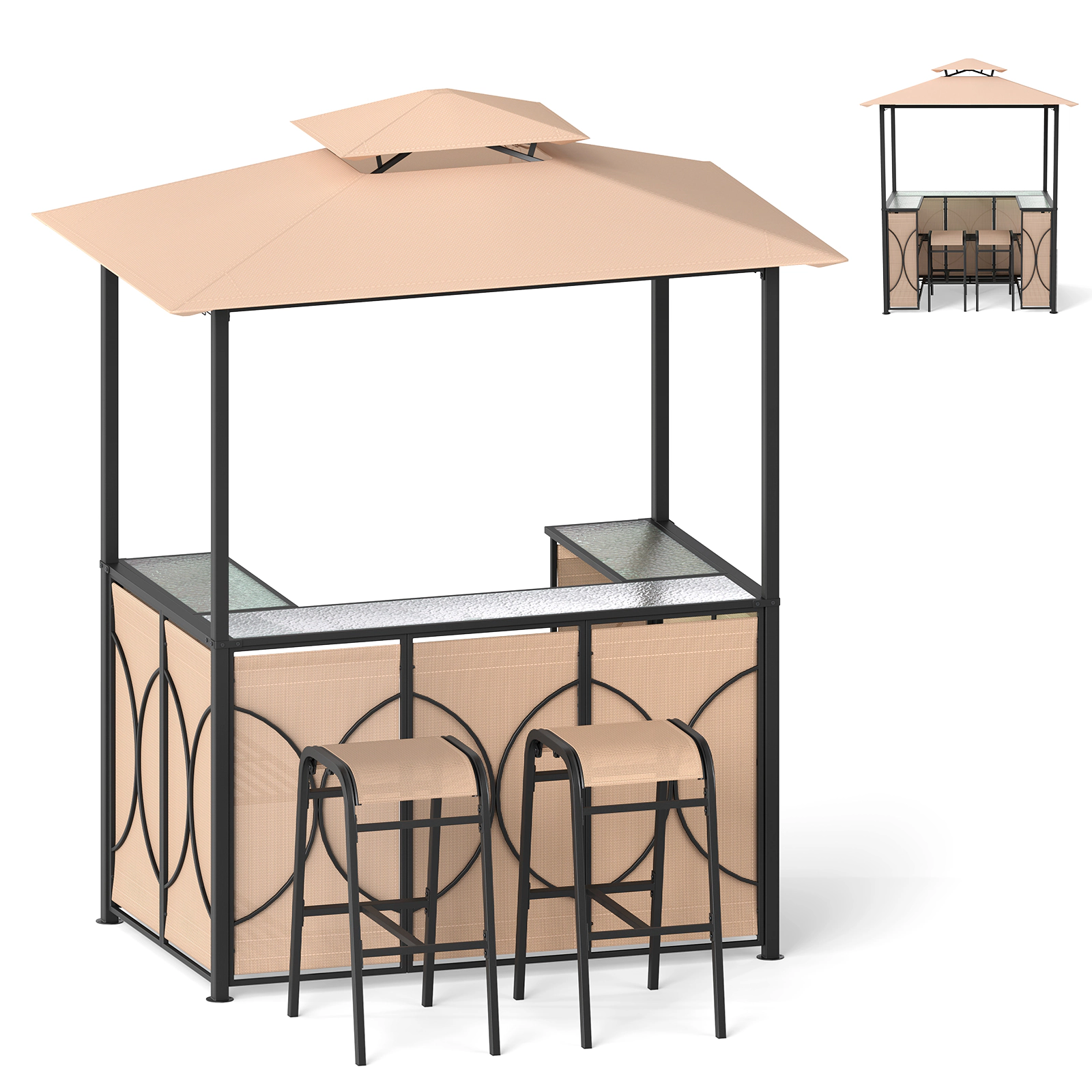 LJG 6.5 x 4 x 8 FT Grill Gazebo Set with 2 Bar Stools and Bar Table