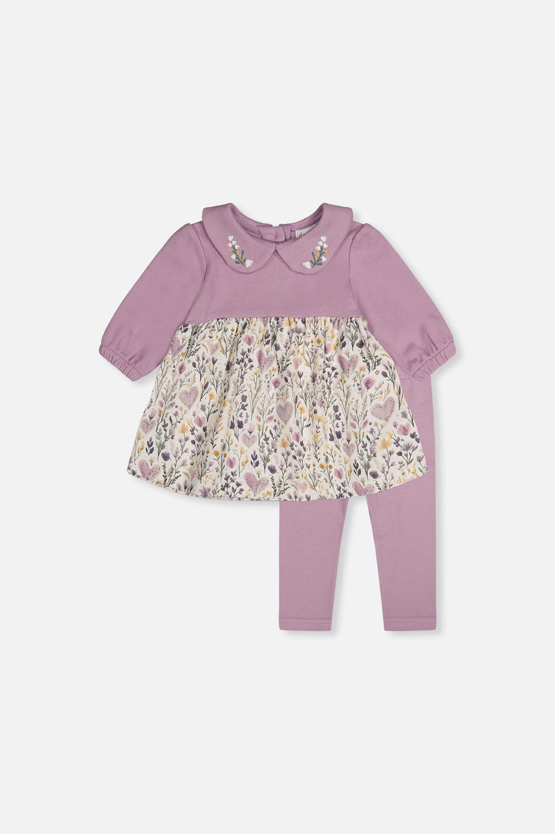Deux par Girls Organic Cotton Dress and Legging Set with Heart Print