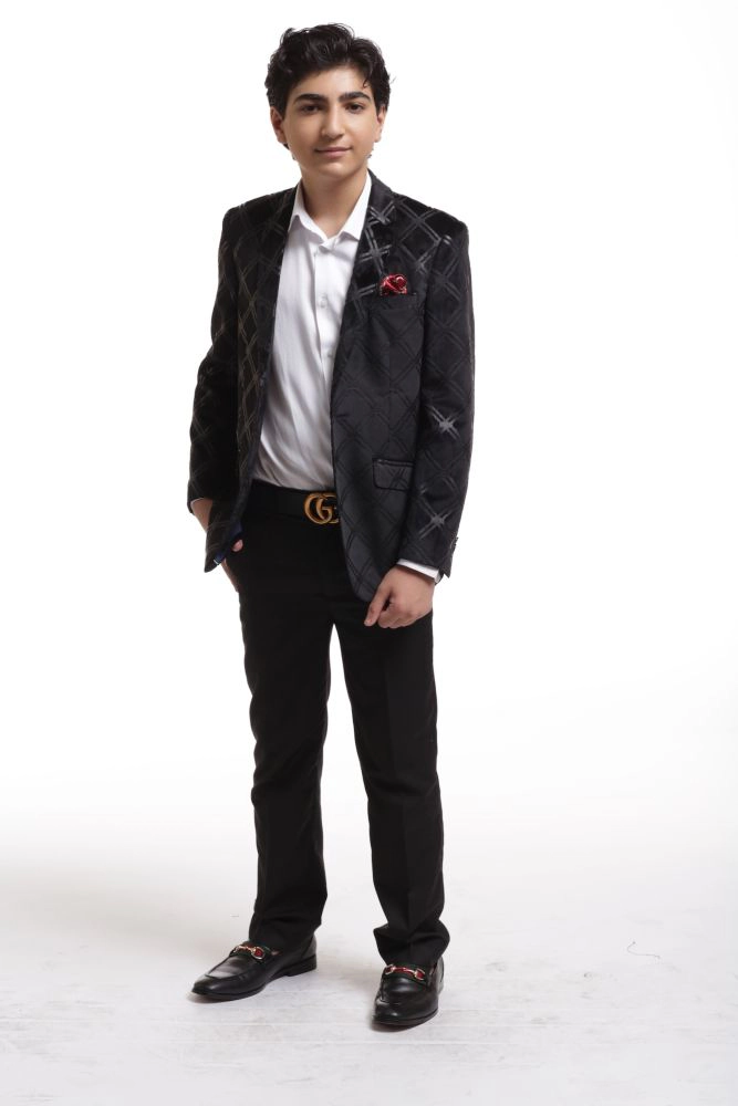 Elie Balleh Boys Slim Fit Plaid Jacket