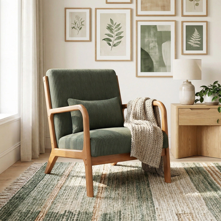 Hivvago Accent Chair Corduroy Upholstered Lounge With Lumbar Pillow