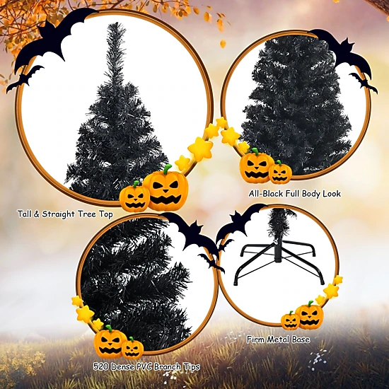 SlickBlue 6FT Black Artificial Christmas Tree with Pencil Design