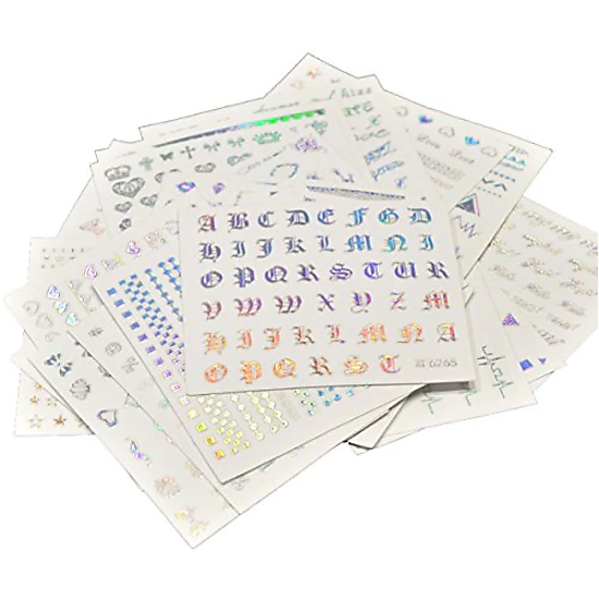 Wrapables Holographic Nail Stickers Metallic Letters, Numbers ...