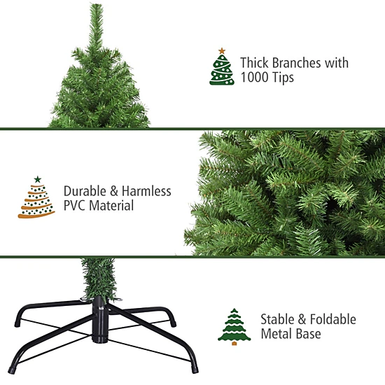 SUGIFT Full-Bodied Hinged PVC Artificial Christmas Tree 6-ft Tall 3.8-ft Wide with 1000 Tips 3-Piece Green