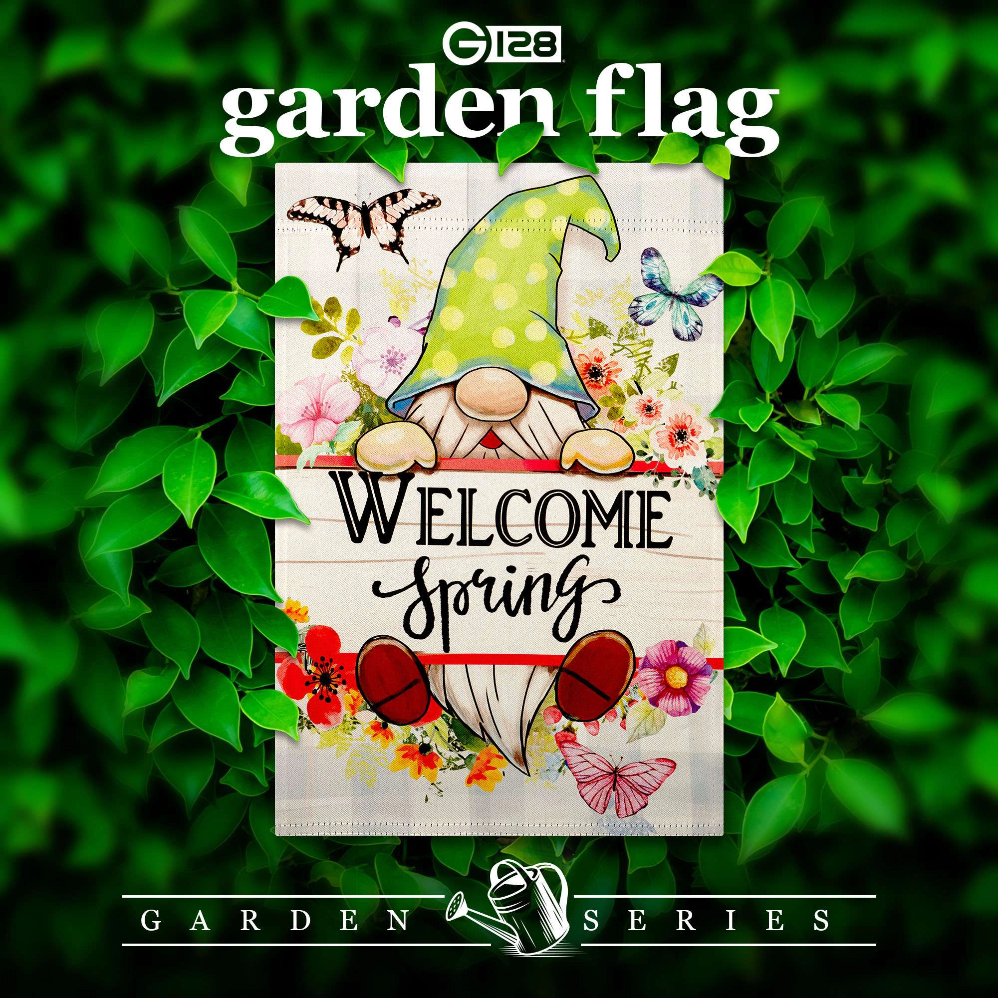 G128 12x18 in Double-Sided Welcome Spring Gnome Flowers Garden Flag
