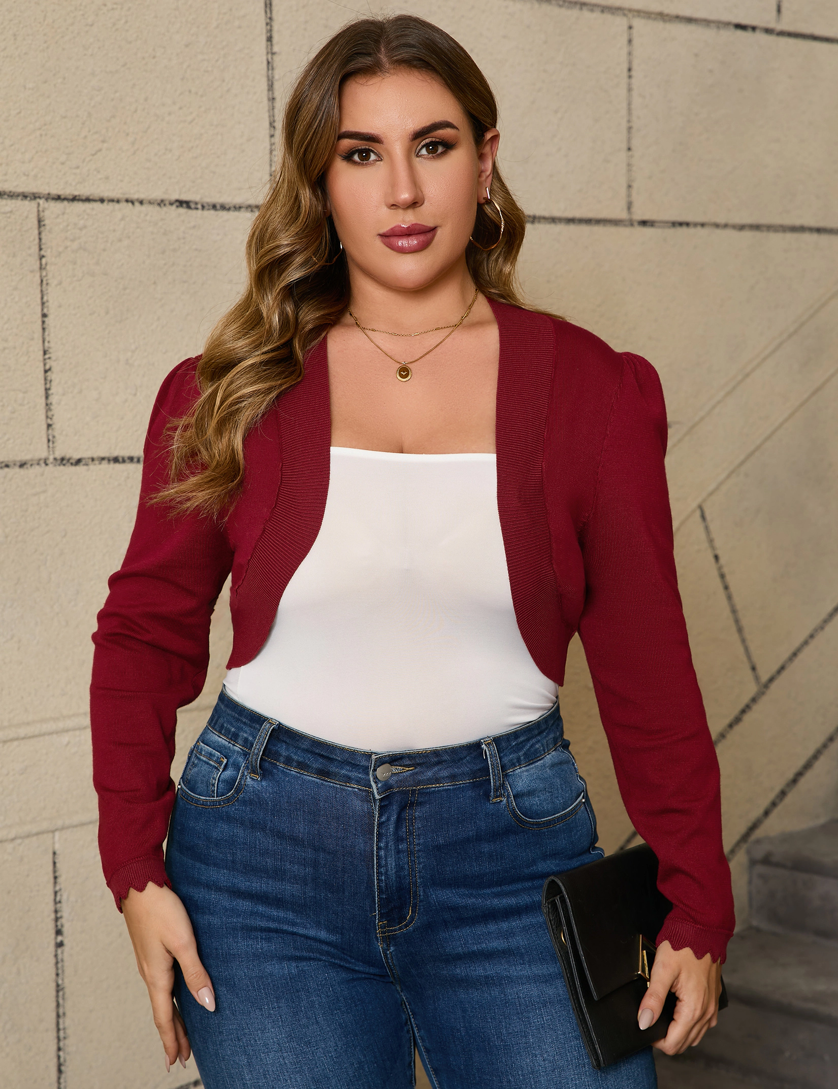 KOJOOIN Women's Plus Shrug Lightweight Open Front Cropped Cardigan Knit Bolero Sweater