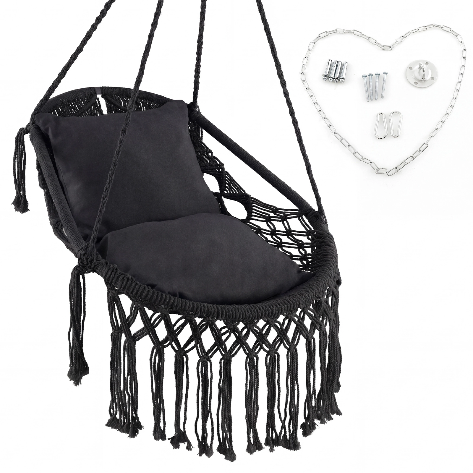 SUGIFT Black Hanging Hammock Chair with Cushions, Chain and Ceiling Hardware