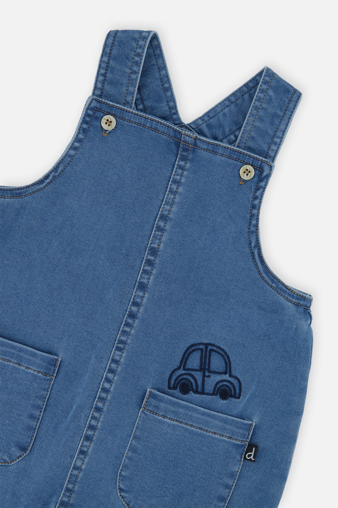 Deux par Boys French Terry Denim Overall with Car Embroidery