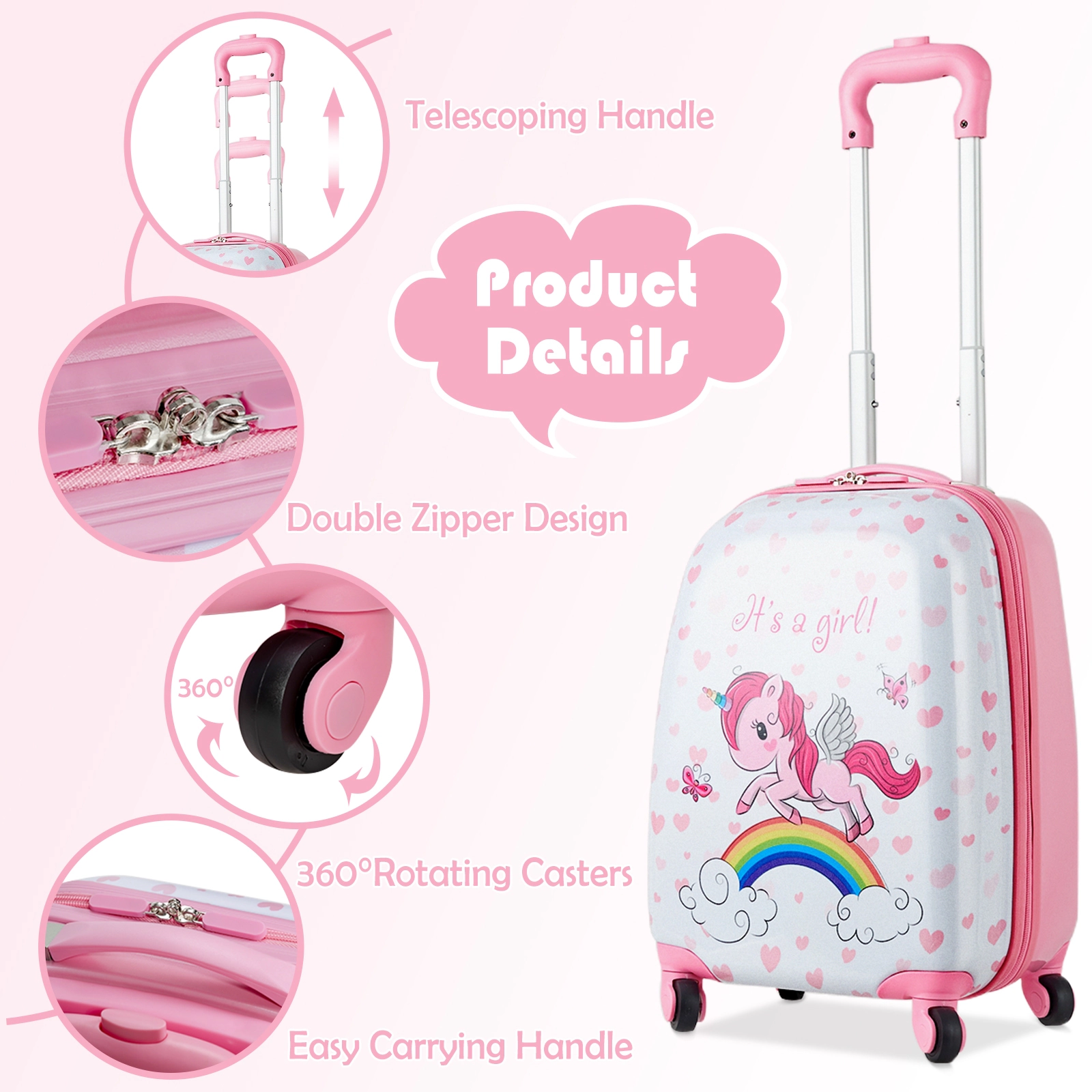 SUGIFT Kids Carry On Suitcase with Wheels and Backpack Astronaut Pattern ABS