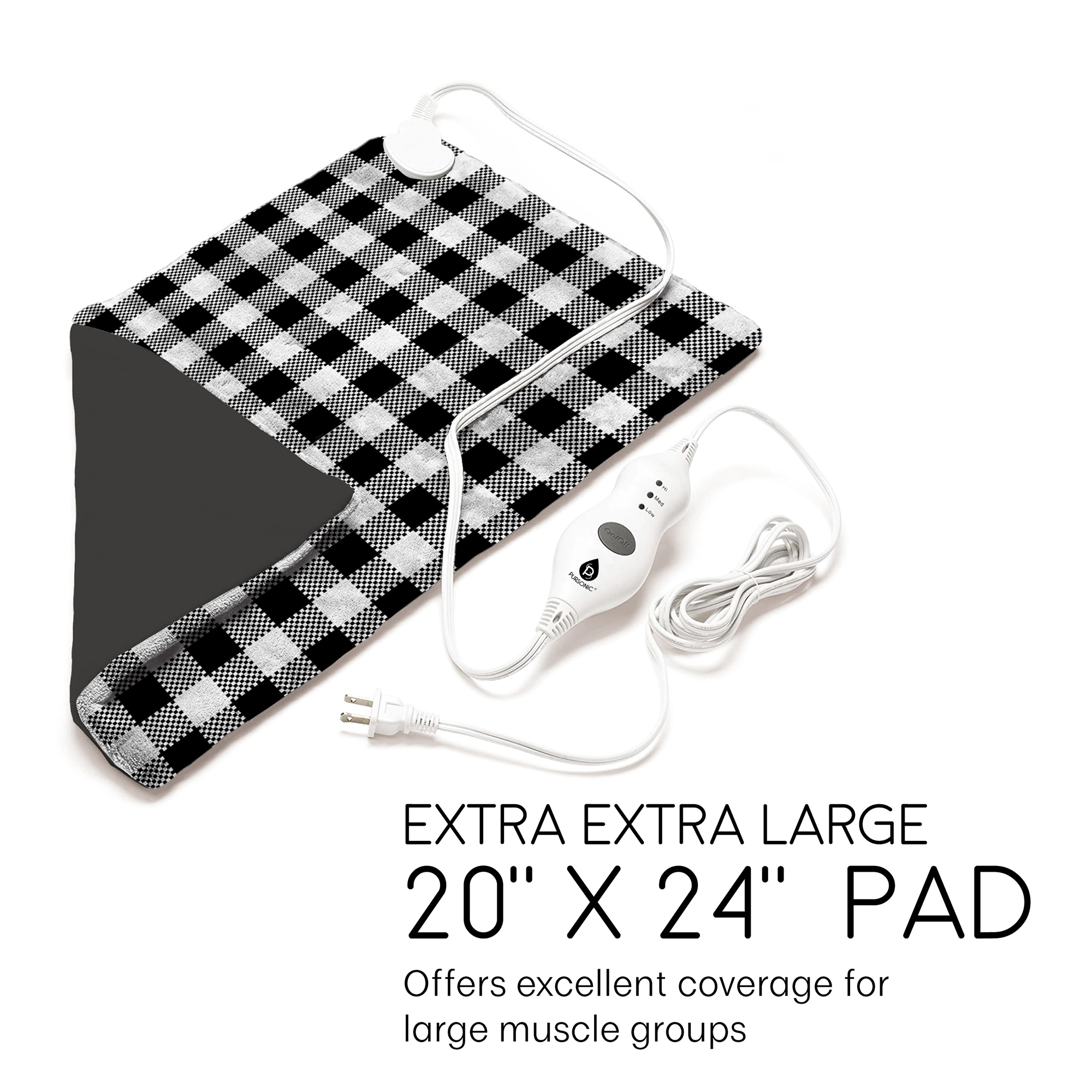 Pursonic Unisex XXLarge Electric Heating Pad with Moist & Dry Heat, Adjustable Settings Ultra-Soft Microplush Fabric, 20" x 24" Heated Therapy