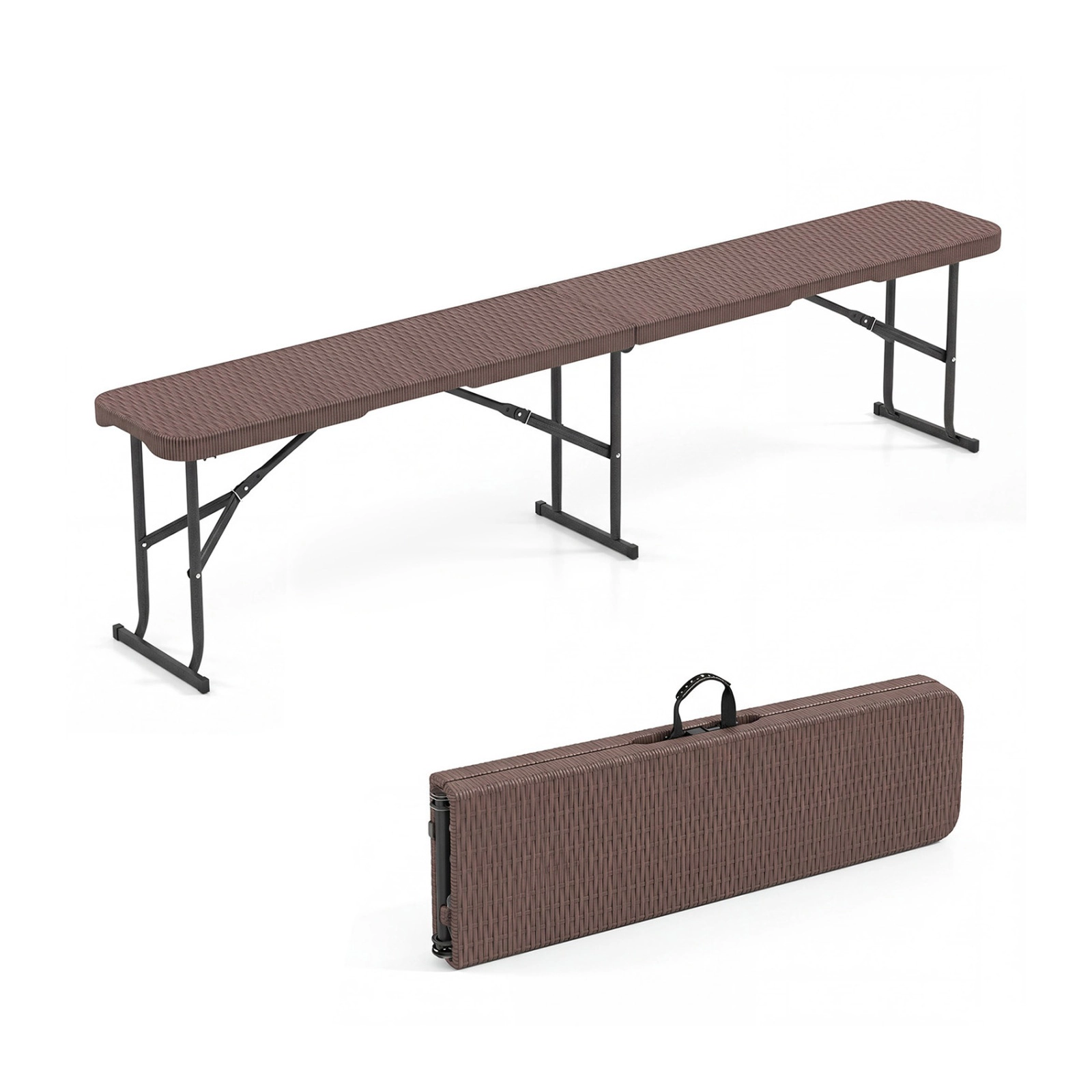 SUGIFT 6-Ft Folding Bench, 660-Lb Capacity, 1.6-In HDPE Seat, Metal Legs, Brown