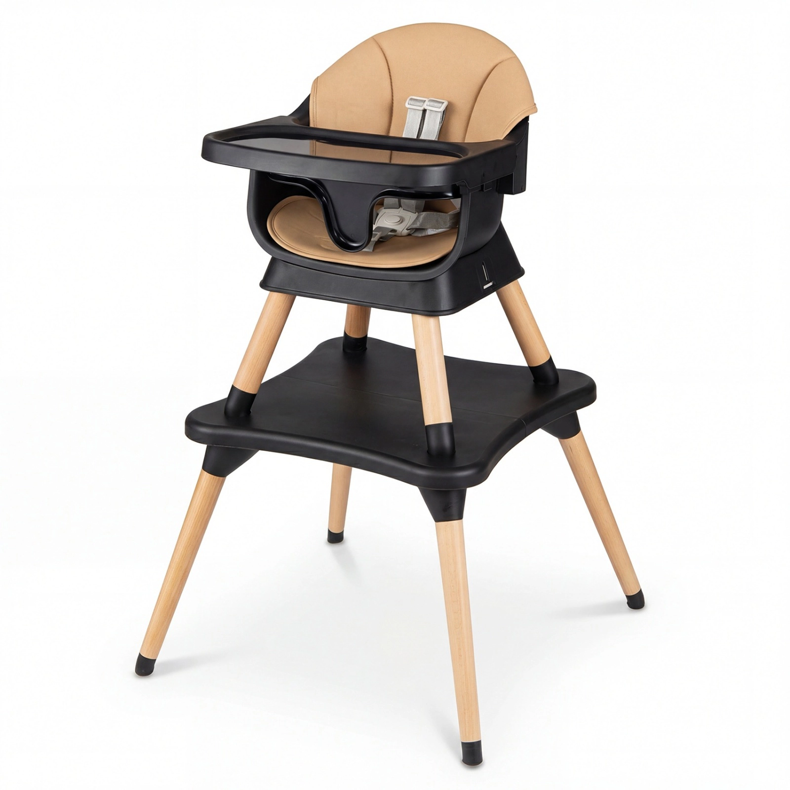 SUGIFT Solid Beech Wood Legs Booster Seat and Table 9-in-1 Convertible Baby High Chair