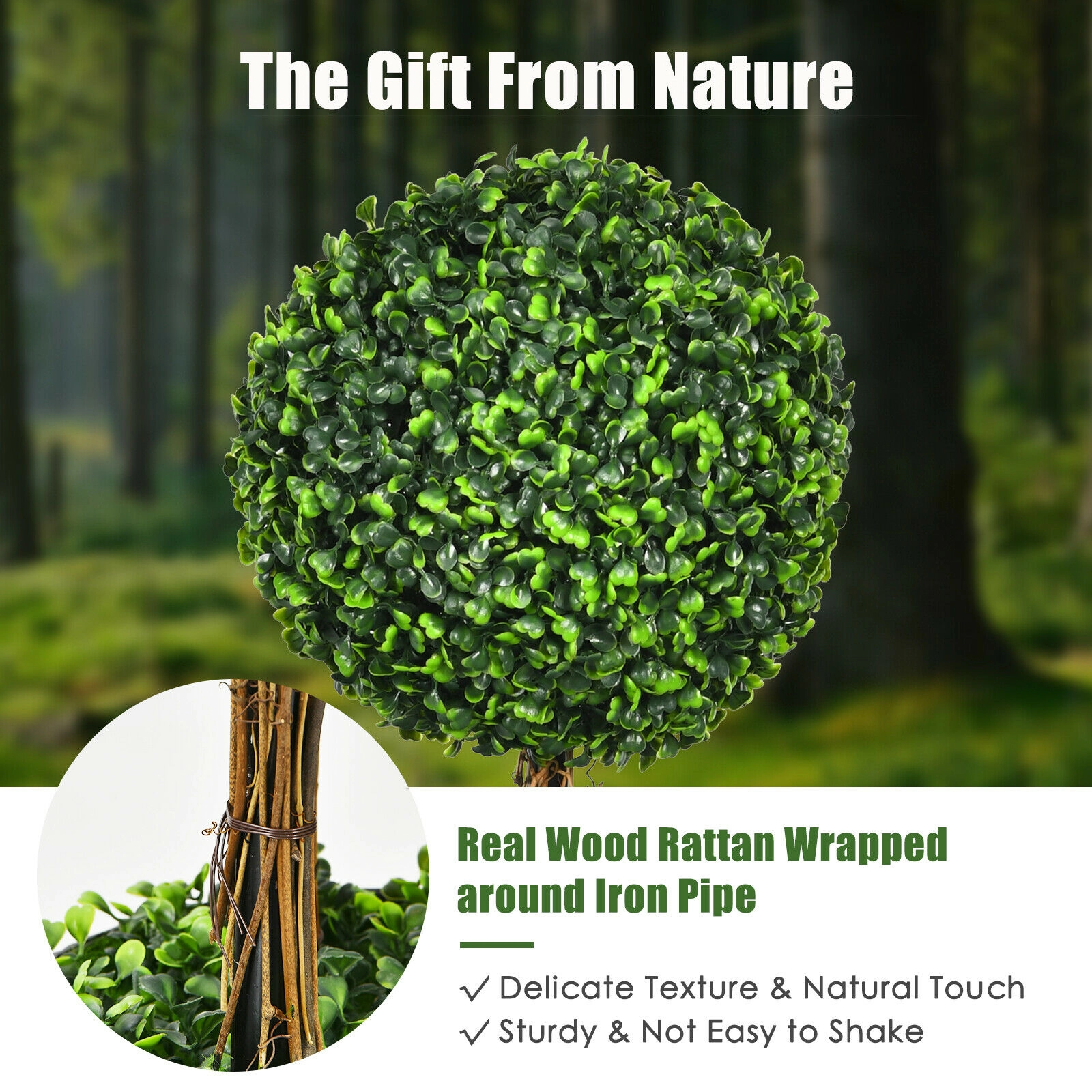 SUGIFT 3-Ball UV Resistant Wood Rattan Trunk Artificial Boxwood Topiary Tree 30-in Tall 10-in Pot 9.5-lb Green