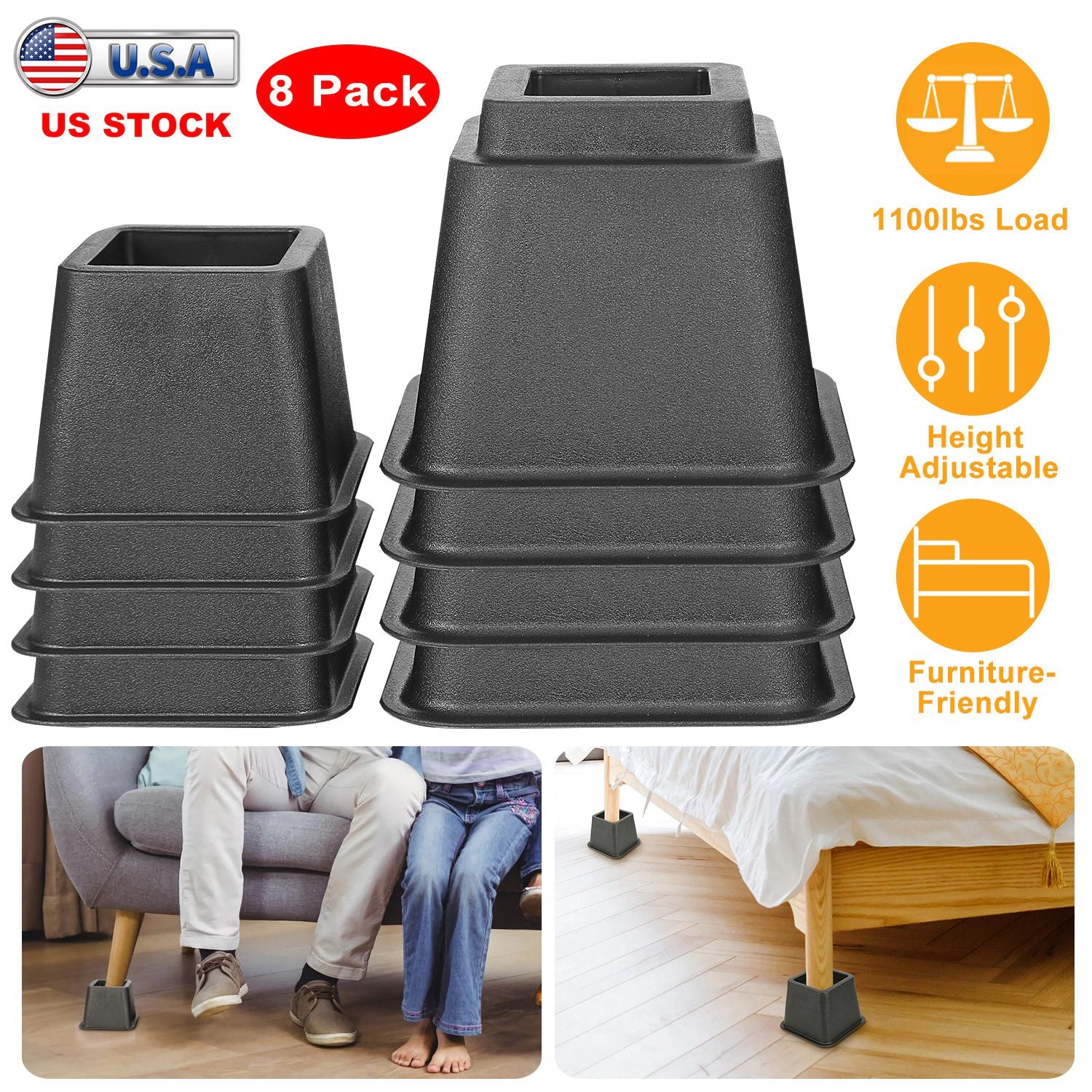 GBruno 8 Pcs Adjustable Furniture Risers