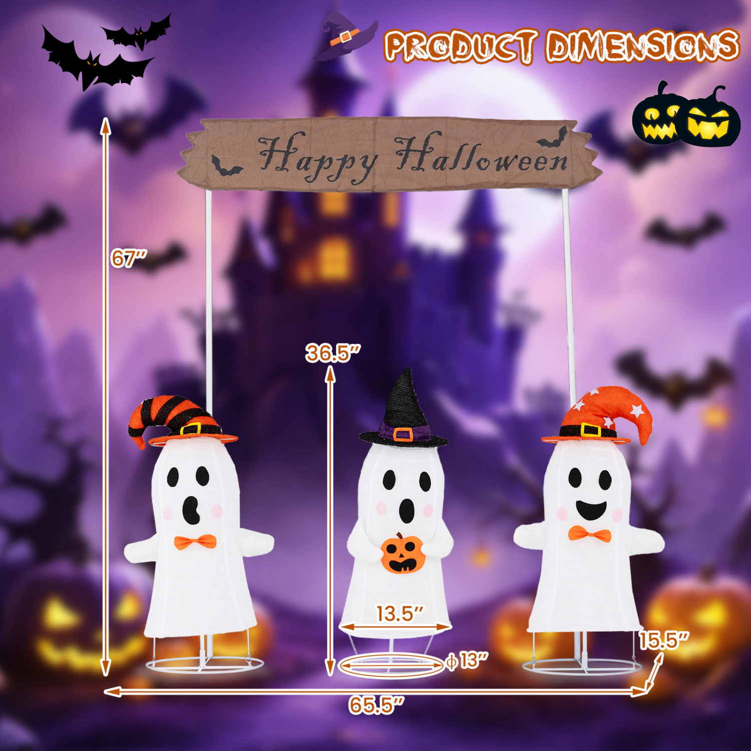 LJG 4 Pieces Halloween Decoration Pop up Ghosts with Gate and LED Lights
