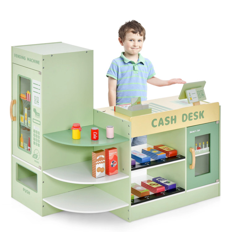 Hivvago Kids Wooden Supermarket Play Toy Set with Checkout Counter