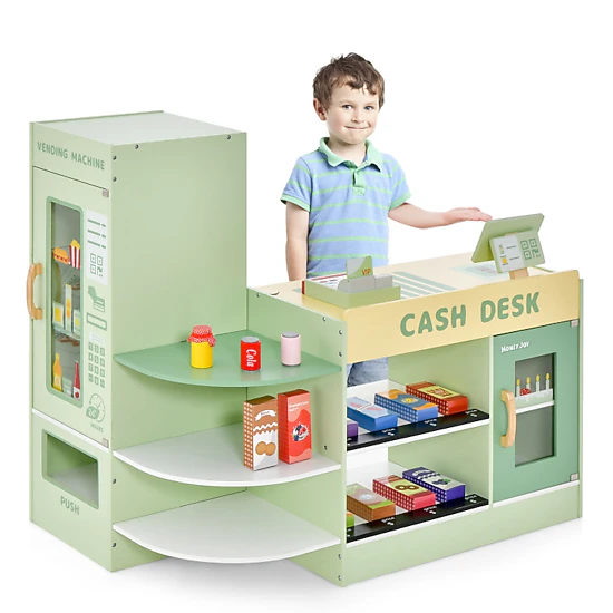 Hivvago Kids Wooden Supermarket Play Toy Set With Checkout Counter