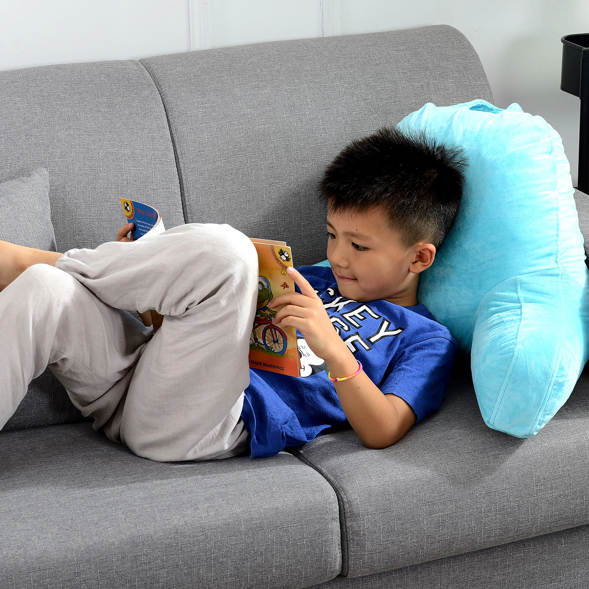 Cheer Collection Small Kids Backrest Reading Pillow with Armrests and Washable Cover (Navy)