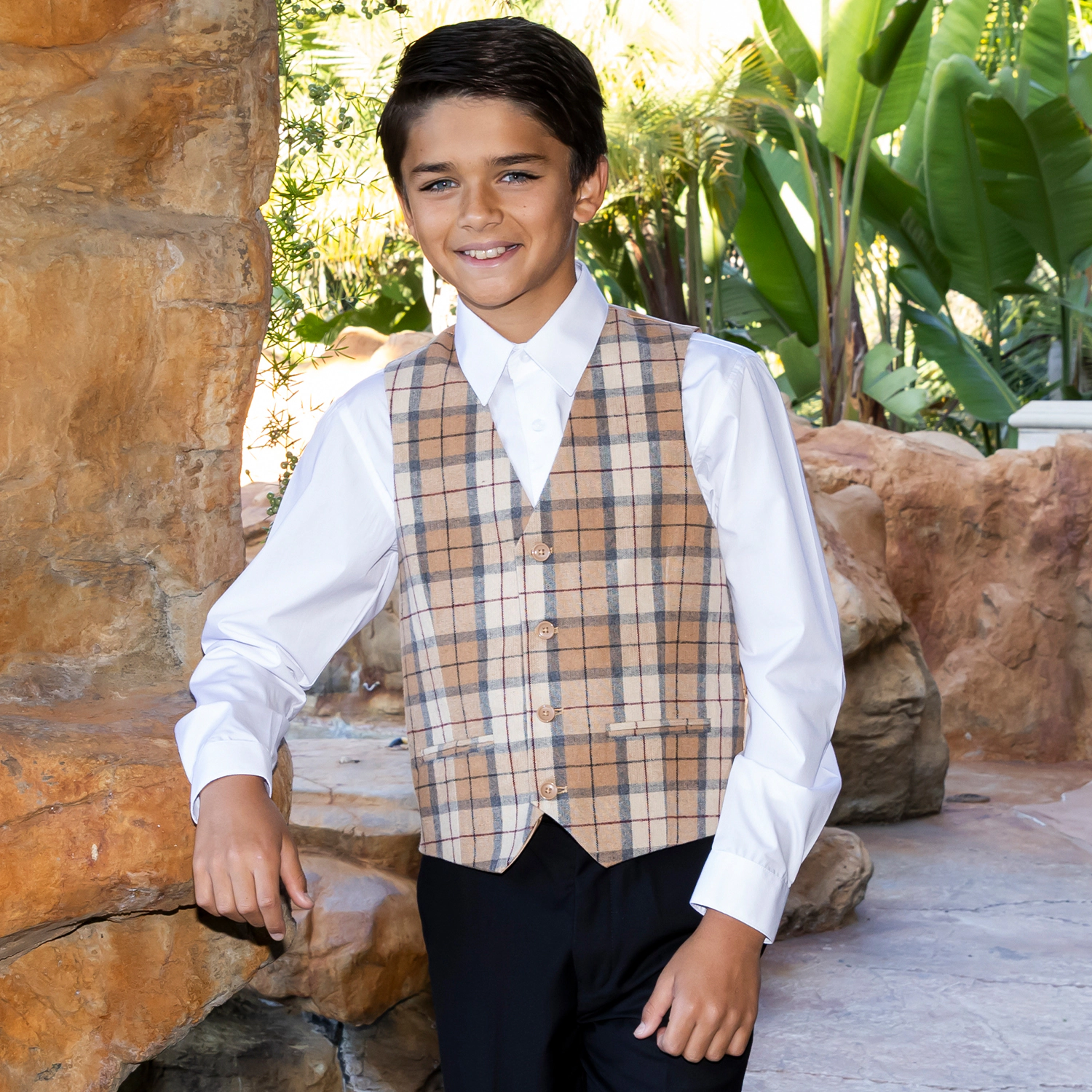 Gioberti Boy's Tweed Plaid Formal Suit Vest