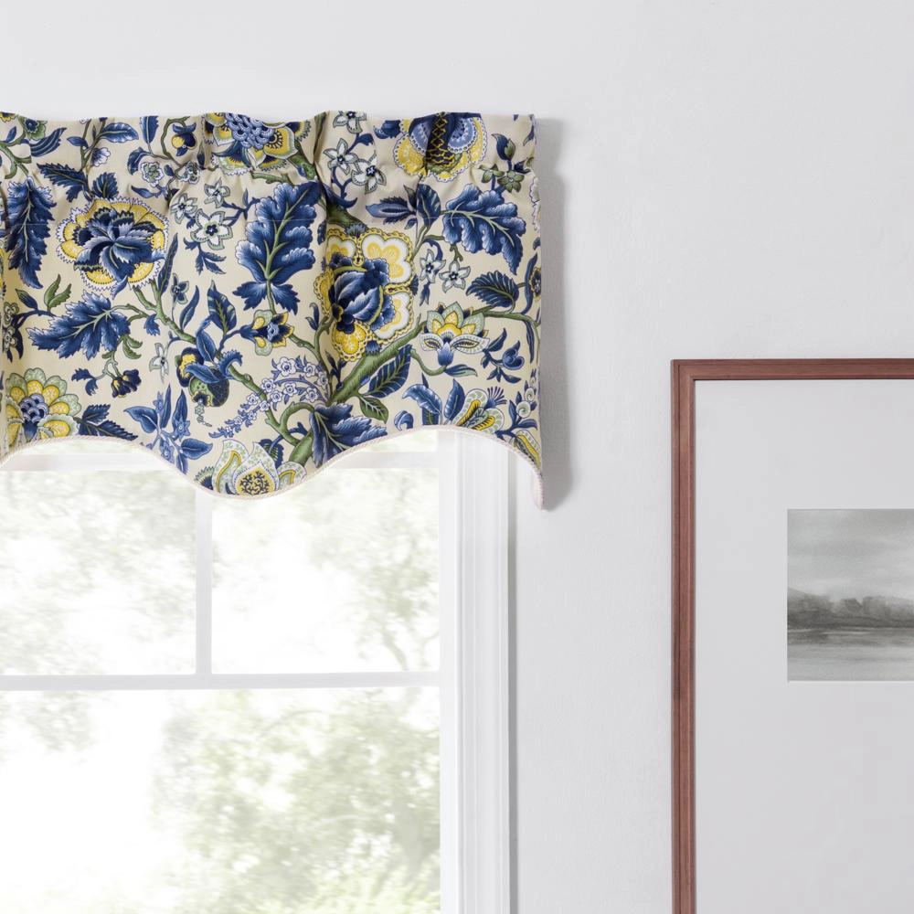 Ellis Curtain Regency Scallop Shaped 3" Rod Pocket Lined Window Valance 50"x15" Blue