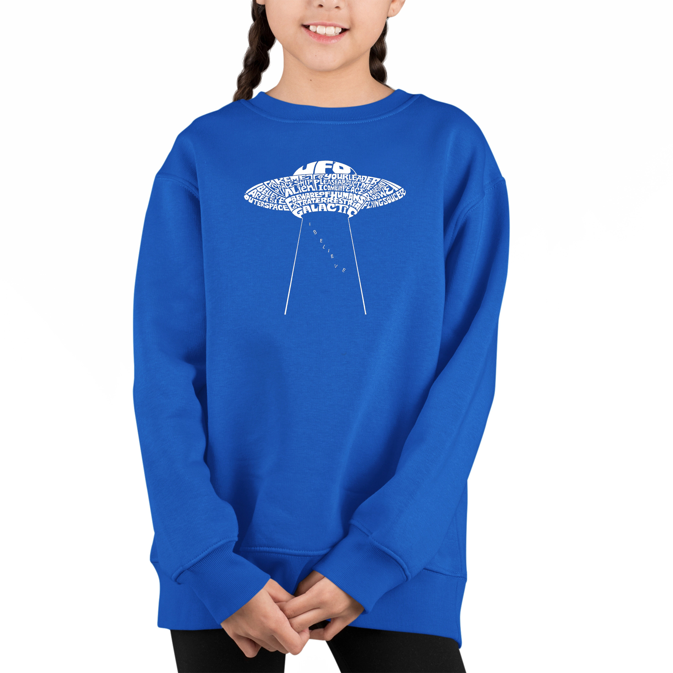 LA Pop Art Girl's Word Sweatshirt - Flying Saucer Ufo