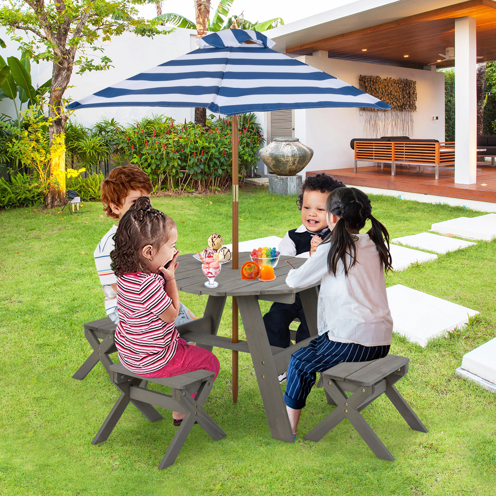 Hivvago Kids Wooden Table Set For Children Aged 3+ Years