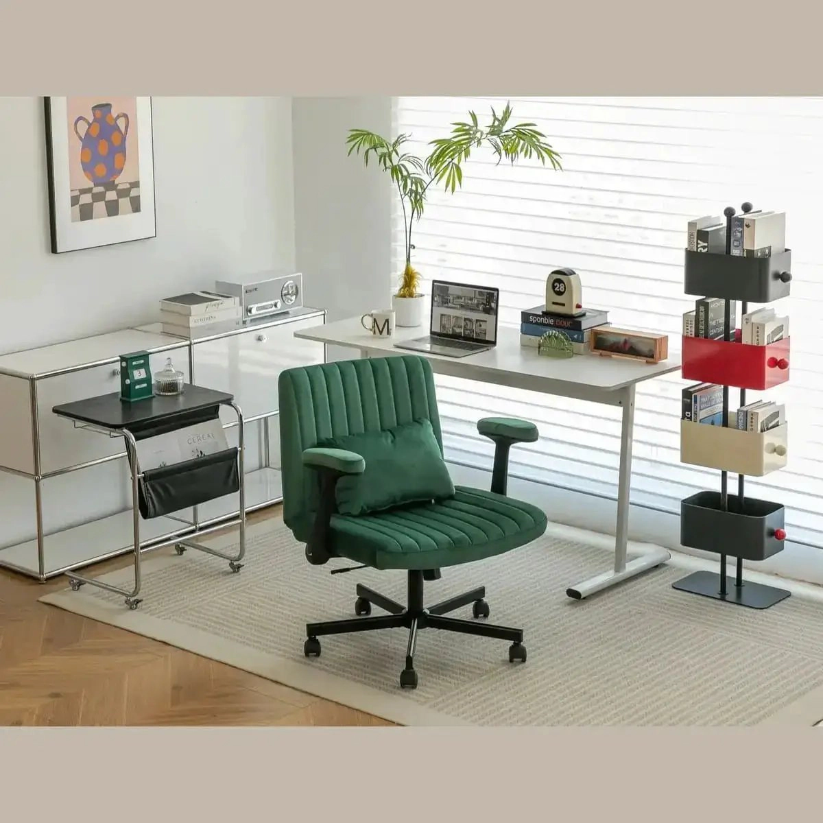 Platinum-Level Office Chairs Green Velvet Criss-Cross Office Chair with Memory Foam & Padded Armrests