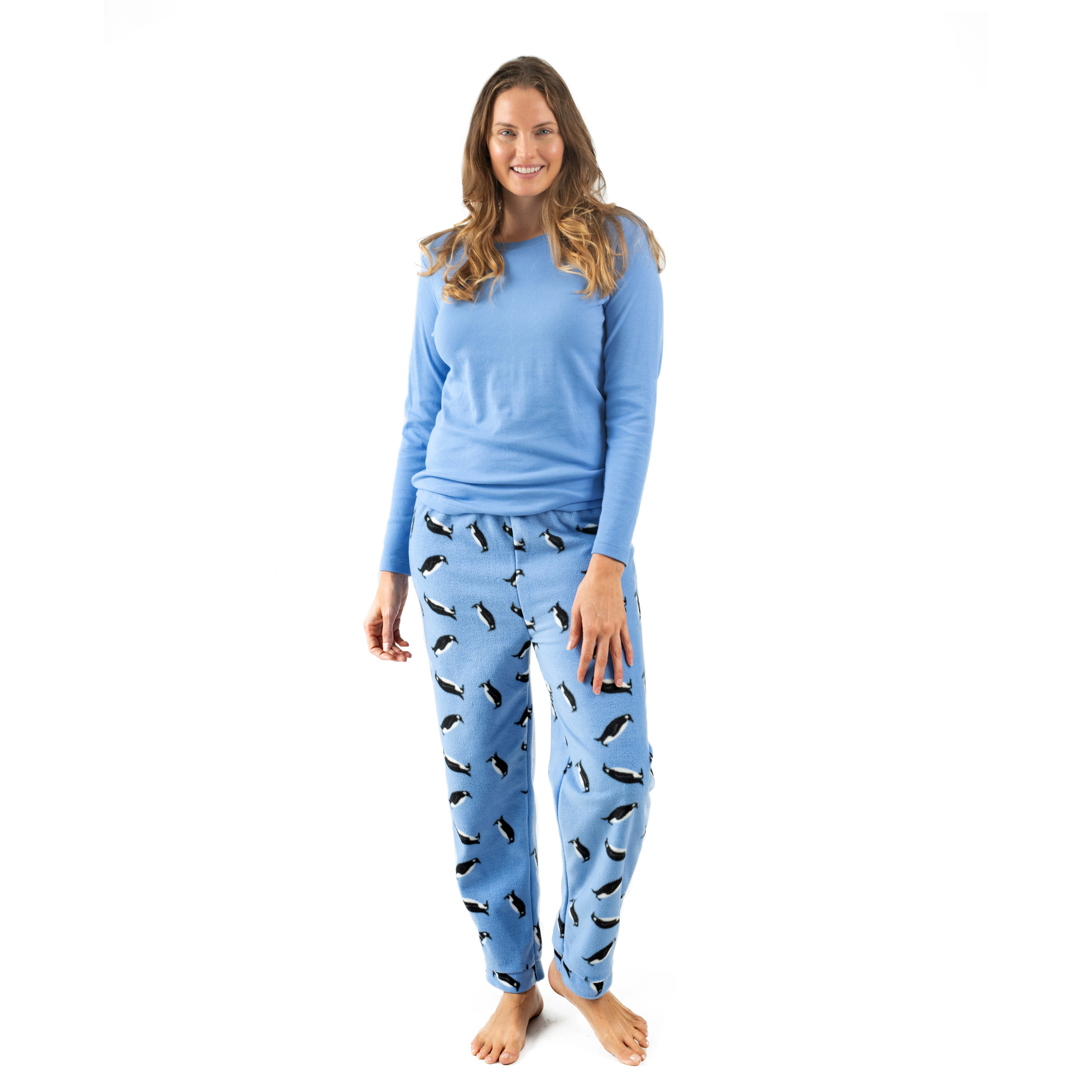 Leveret Women's Cotton Top & Fleece Holiday Print Pajama Set