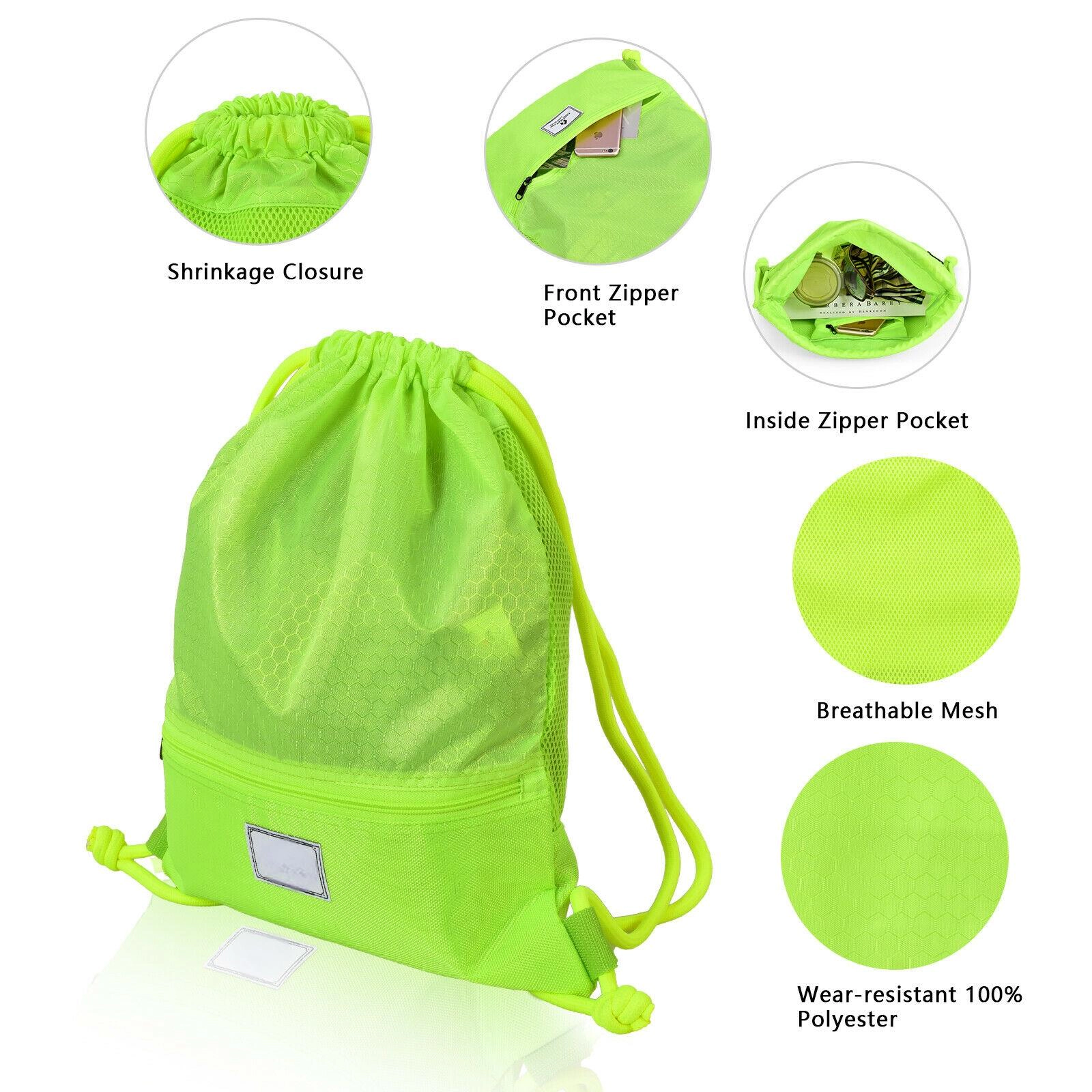 SUGIFT Foldable Drawstring Sports Backpack with Zipper Pockets Black/Dark Blue