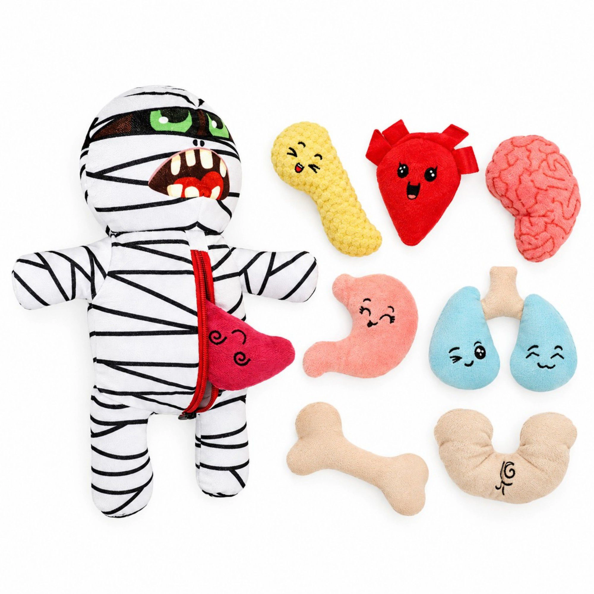 Alilang Pet 9-in-1 Interactive Mummy Plush Squeaker Crinkle Dog Puzzle Toy