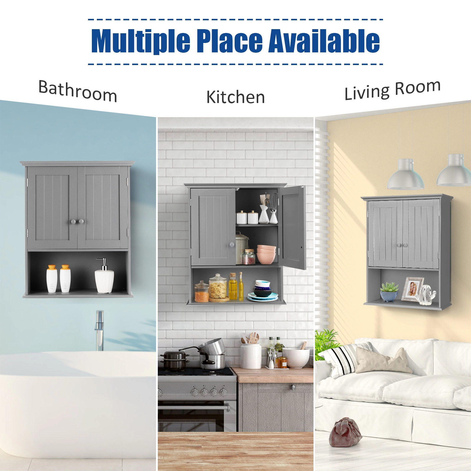 SUGIFT Wall Mount Bathroom Storage Cabinet with Adjustable Shelves 11-lb Per Level Capacity Gray