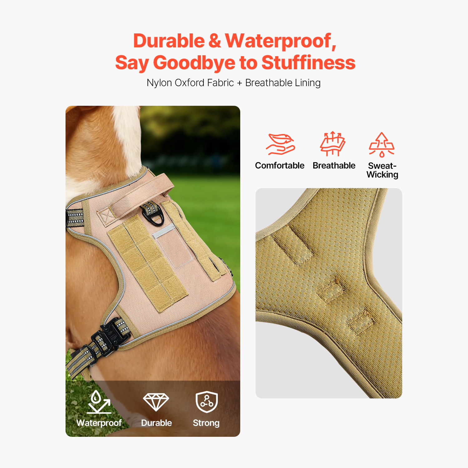 HONGGE Dog Harness for Large Dogs, No Pull Adjustable Pet Vest Harness, with Handle, Metal Rings, Buckles