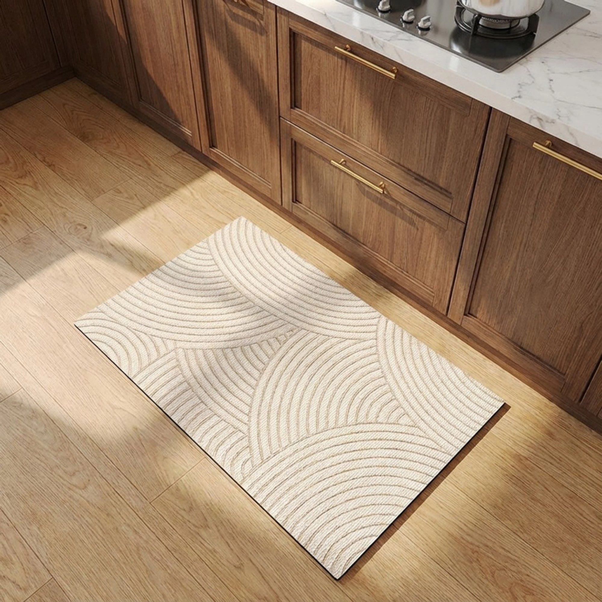 Alilang Unisex Neutral Arc Pattern Kitchen Runner and Mat Set Non Slip Textured Floor Mats 2 Pack 15.7x23.6in/15.7x47.2i
