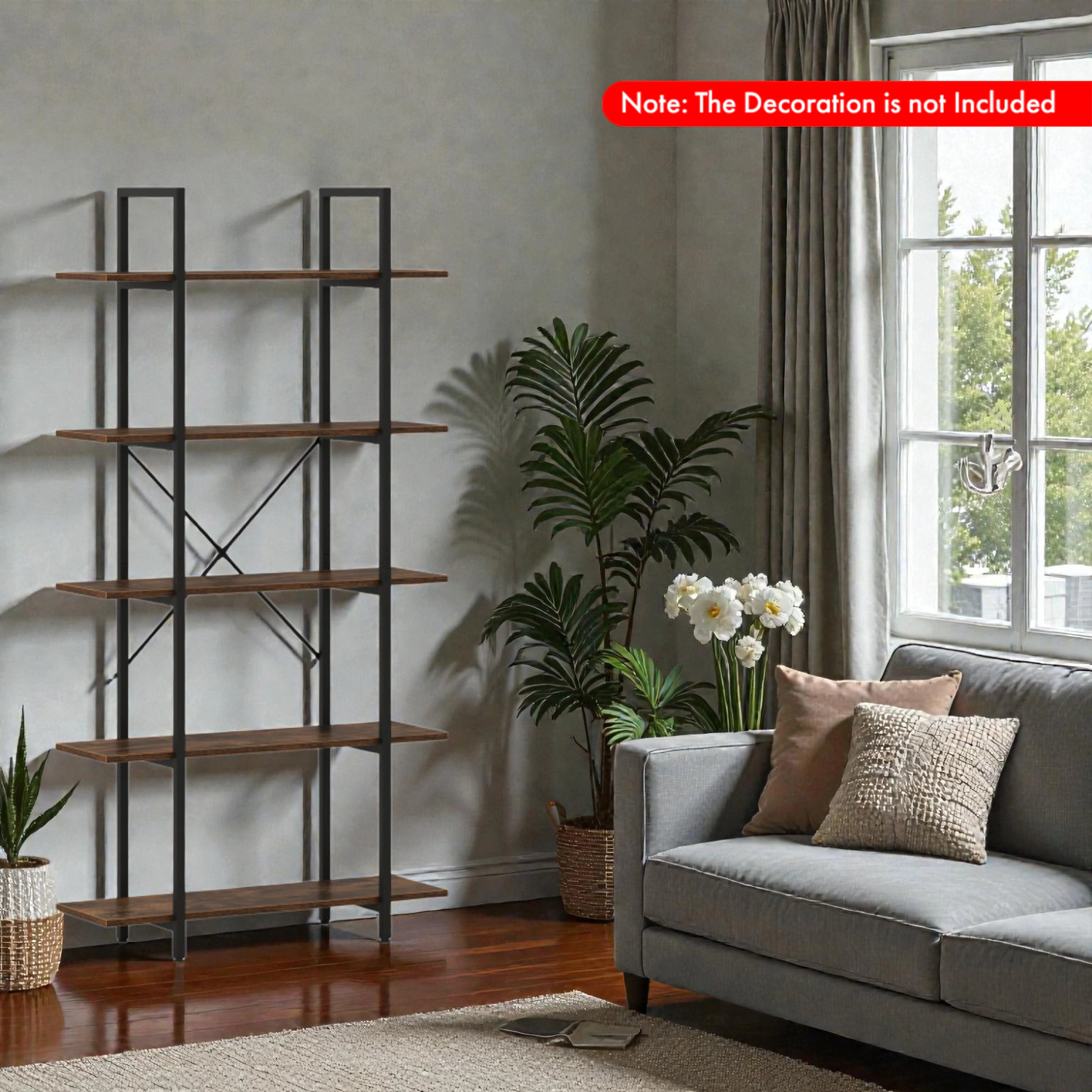 Hivvago Industrial Open Shelf Bookcase with Tiered Storage Design