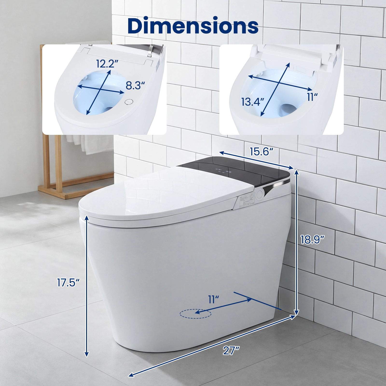 SUGIFT 17.5-in Seat H One-Piece Smart Toilet with Built-in Bidet and Heated Seat and Foot Kick Auto Flush White