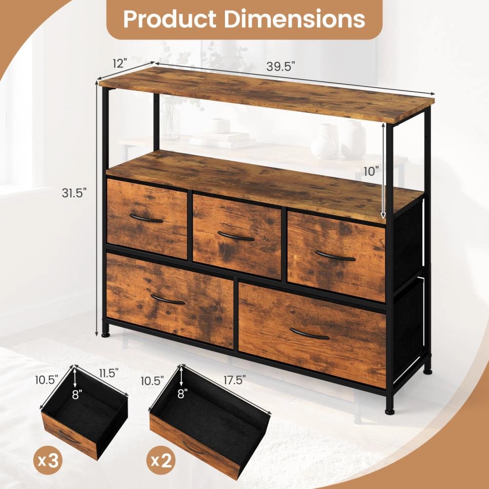 Hivvago Tv Stand Dresser For 45 Inch Tv 5 Fabric Drawer Entertainment Center