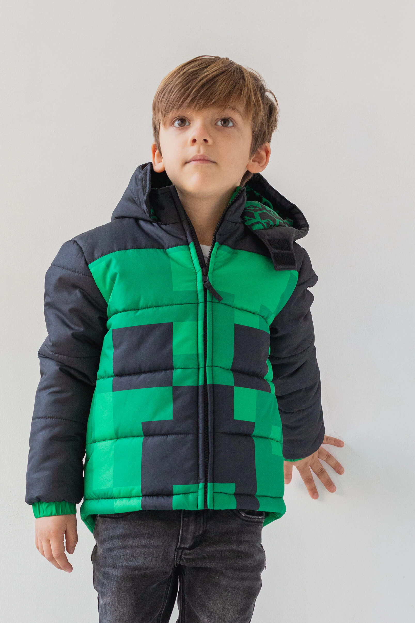 Minecraft Boys' Zip-Up Hooded Puffer Coat
