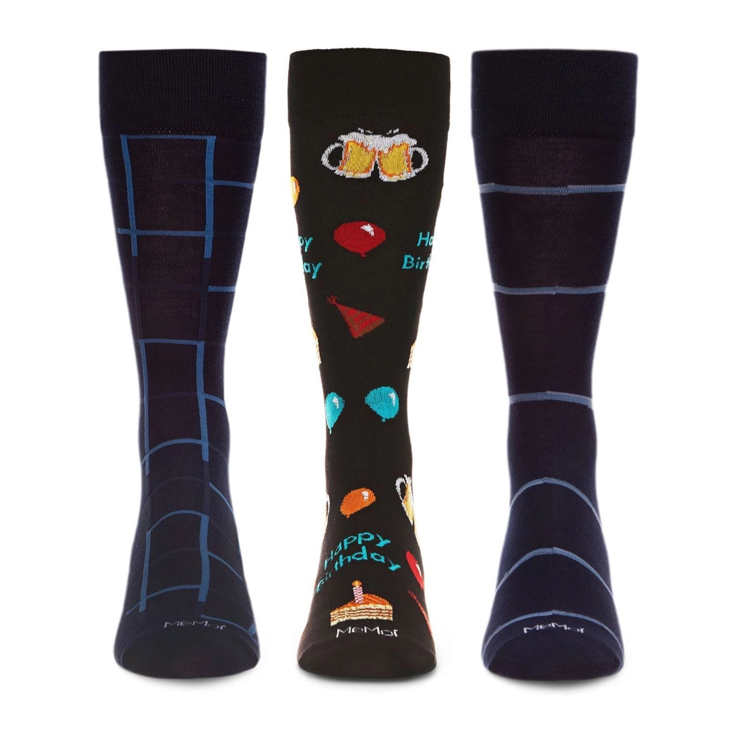 MeMoi Men's 3 Pair Pack Novelty Happy Birthday Crew Socks