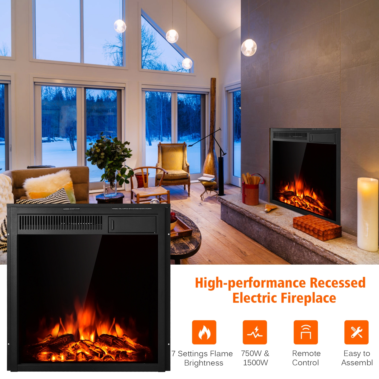 SlickBlue Electric Fireplace Heater with Remote and Touch Screen
