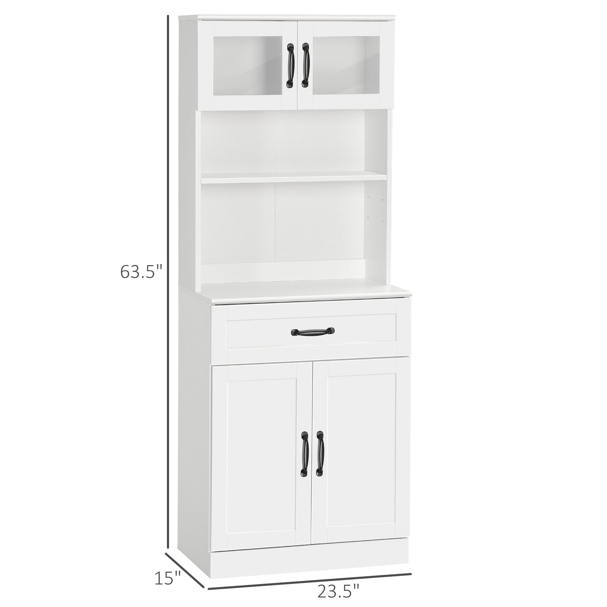 HONGGE 63.5-Inch Freestanding Kitchen Pantry, 4-Door Buffet Cabinet with Hutch and Coffee Bar Shelving, White