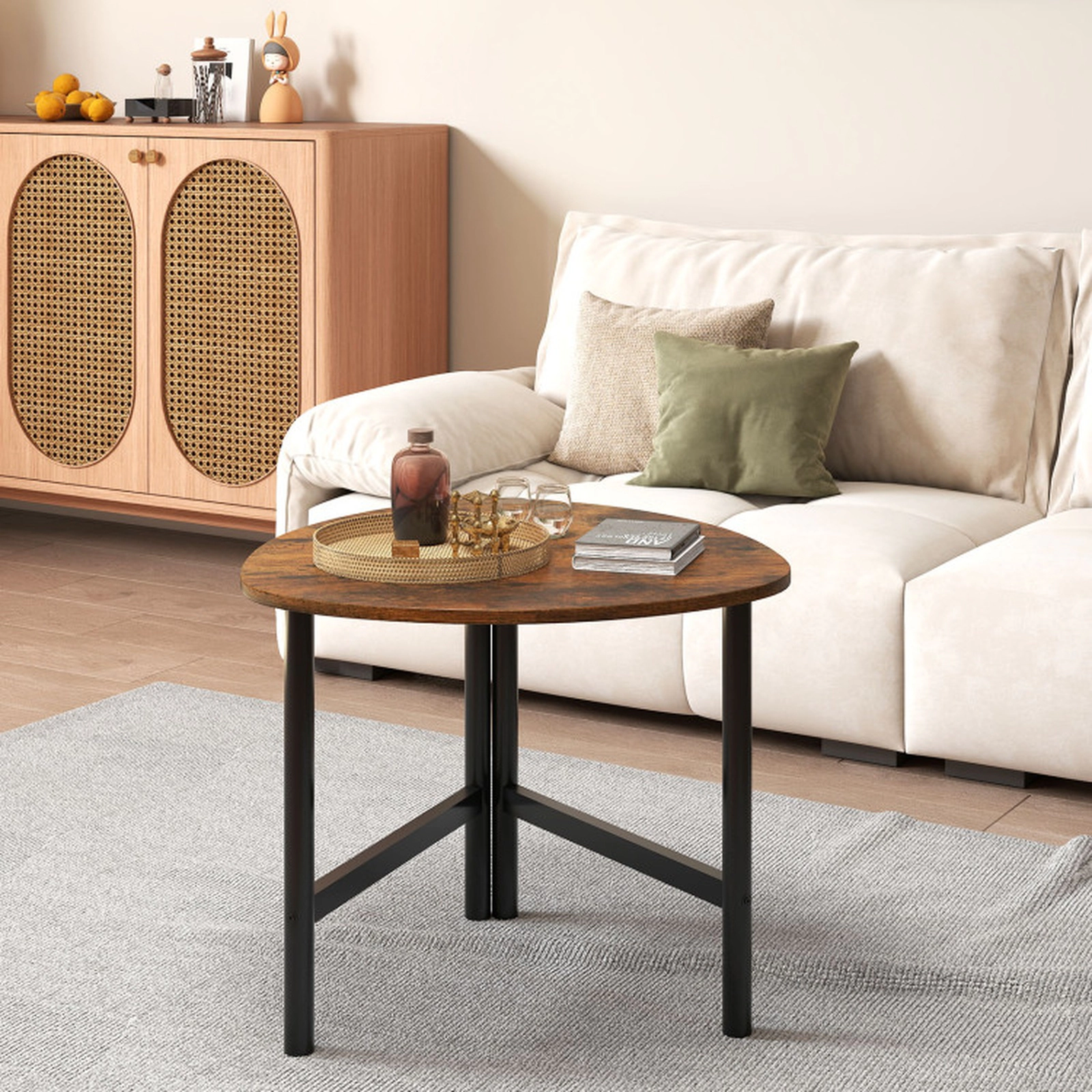 SUGIFT 23.5-in 132-lb Capacity Irregular Triangle Industrial Coffee Table with Metal Legs and Grip Pads
