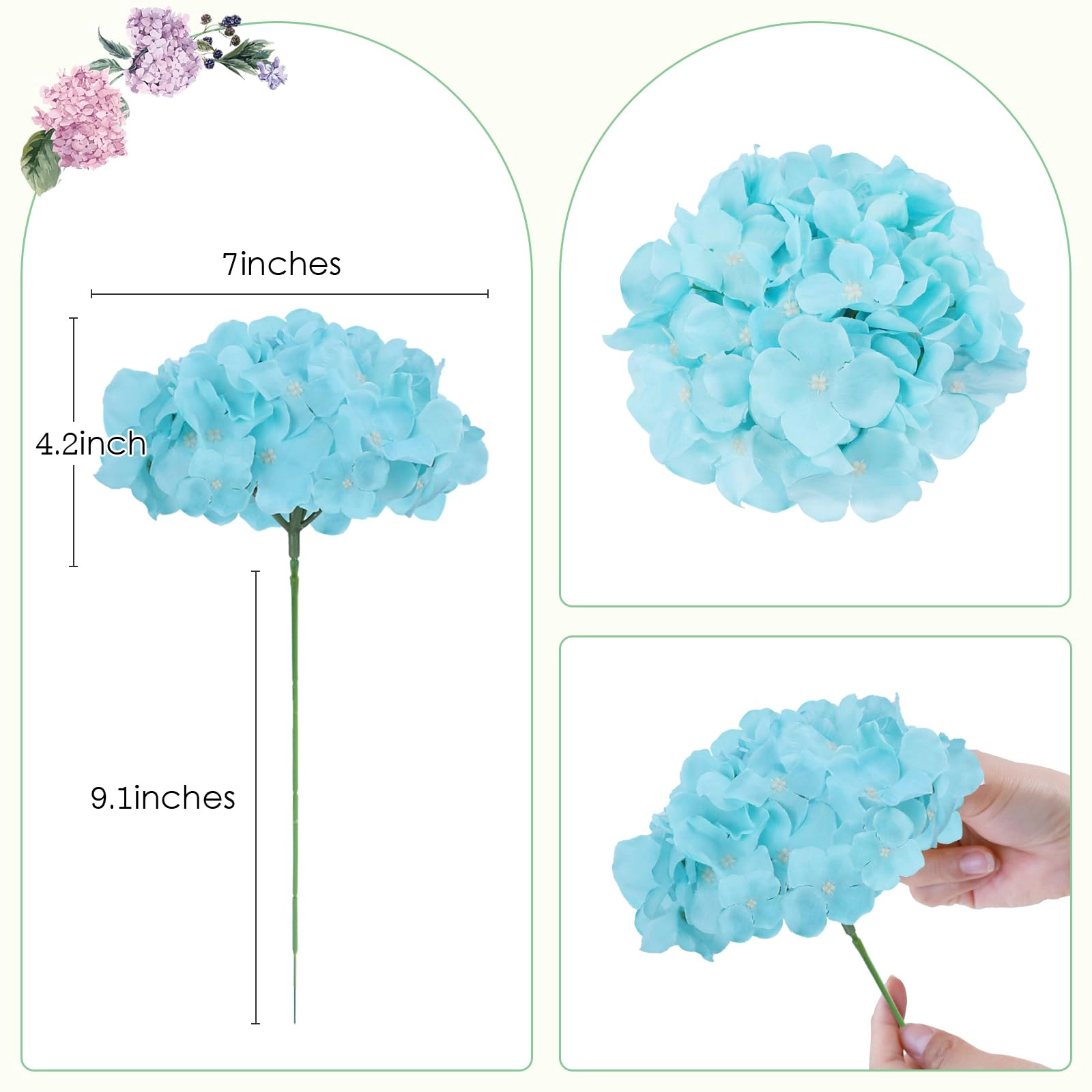 PUPWE Artificial Hydrangea Flowers Bulk Stems