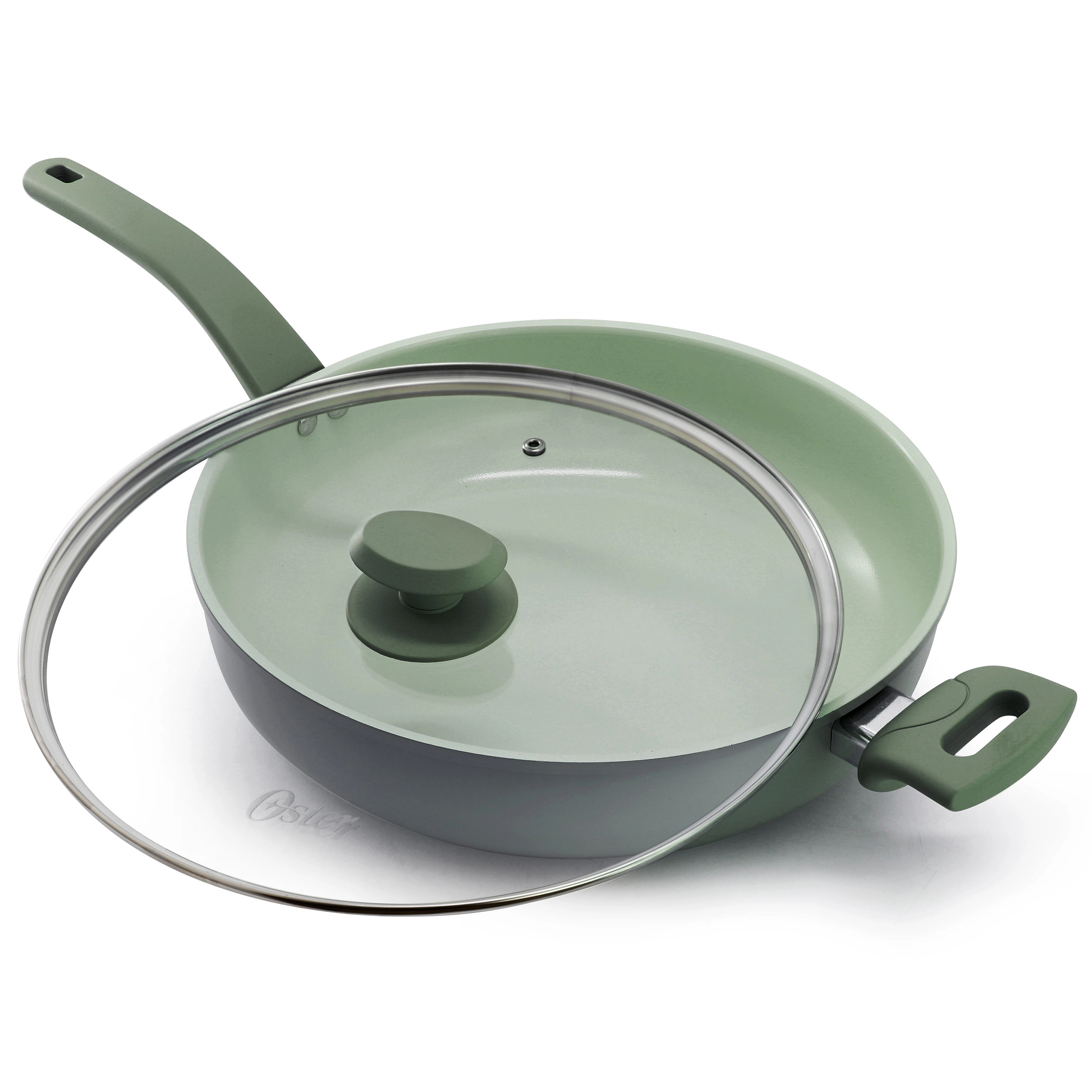 Oster Sutterville Choice 5 Quart Ceramic Nonstick Saute Pan with Lid in Evergreen