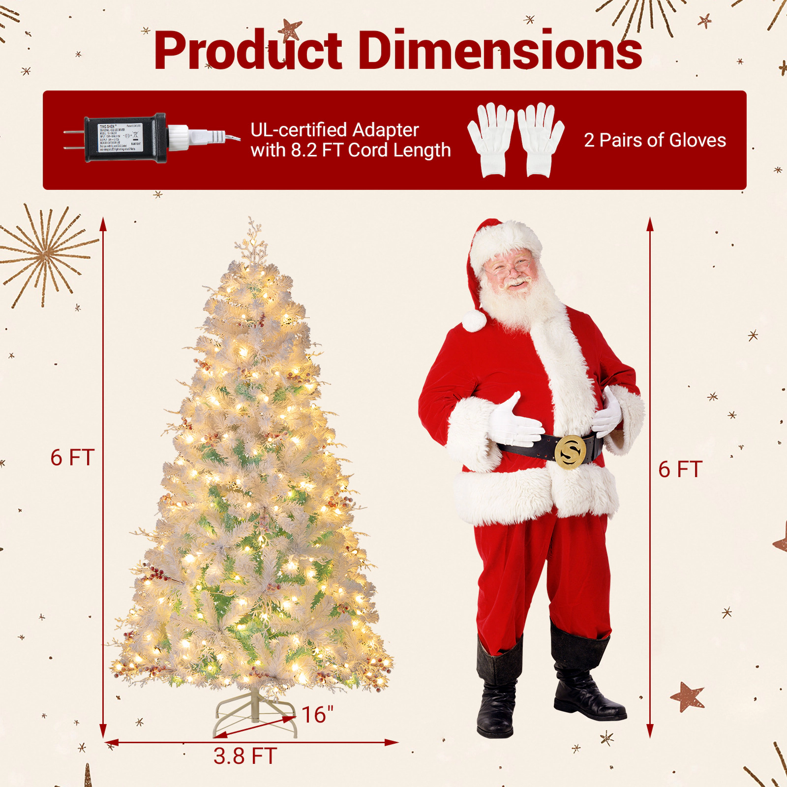 SlickBlue Snow Flocked Christmas Tree with Red Berries & LED Lights