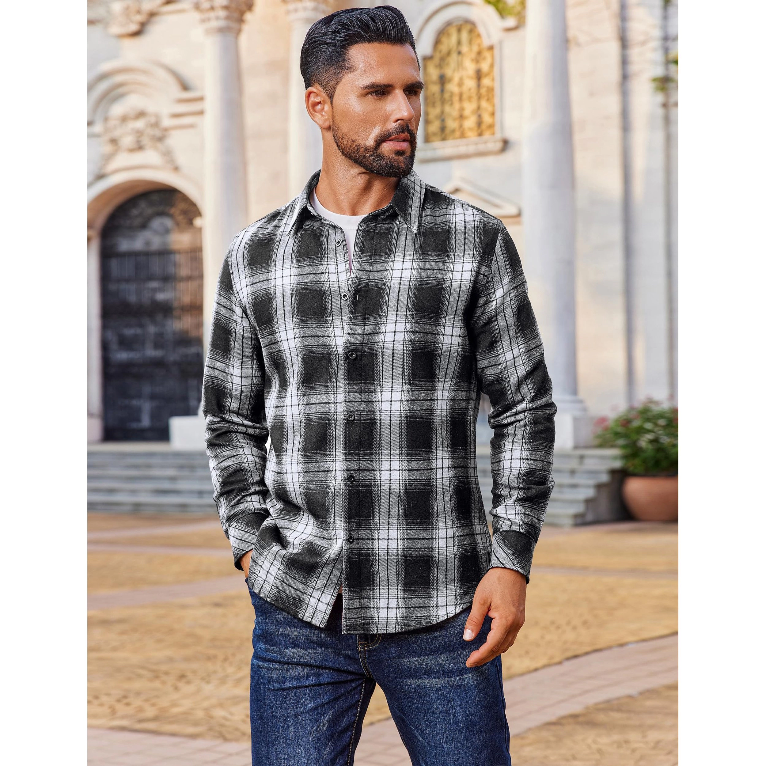 COOFANDY Men's Regular Fit Long Sleeve Flannel Shirt